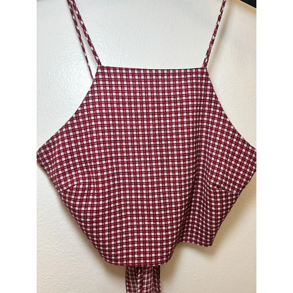 Glamorous Handkerchief Plaid Top High Neck And Tie Back‎